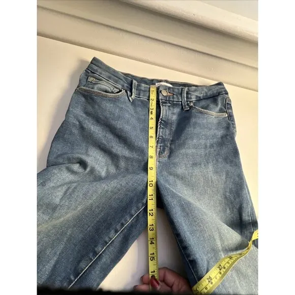 Good American Good Legs Crop Mini Boot Blue Jean GLCMBAF739 Size 26.5 Raw Hem