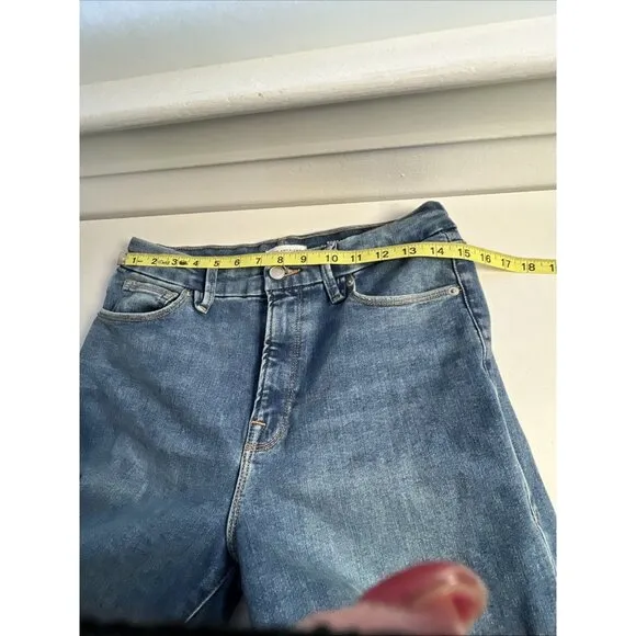 Good American Good Legs Crop Mini Boot Blue Jean GLCMBAF739 Size 26.5 Raw Hem