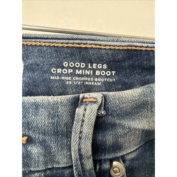 Good American Good Legs Crop Mini Boot Blue Jean GLCMBAF739 Size 26.5 Raw Hem