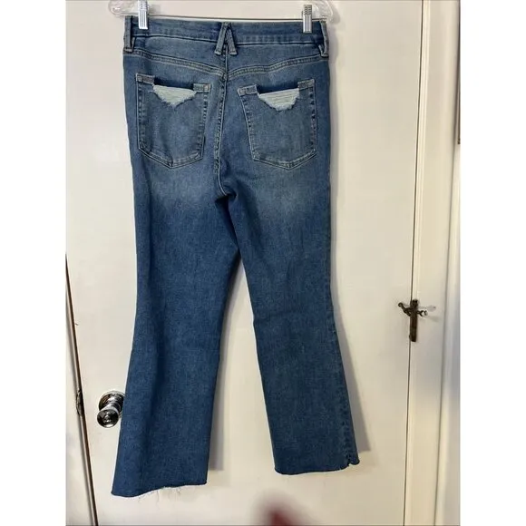 Good American Good Legs Crop Mini Boot Blue Jean GLCMBAF739 Size 26.5 Raw Hem