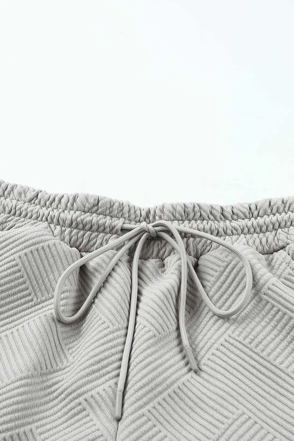 Gray 2pcs Solid Textured Drawstring Shorts Set