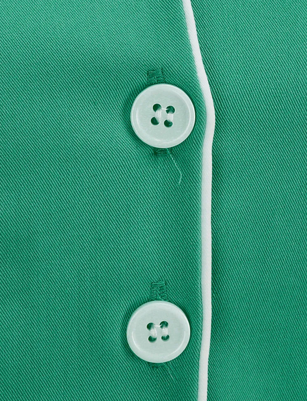 Green Solid Color Turn Down Collar Short Sleeves 1950S Vinatge Shirt Dress