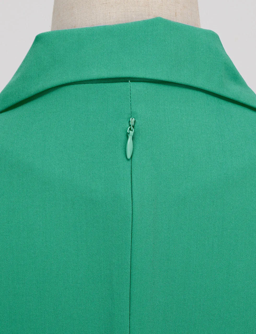 Green Solid Color Turn Down Collar Short Sleeves 1950S Vinatge Shirt Dress