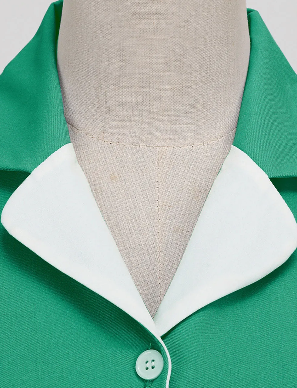 Green Solid Color Turn Down Collar Short Sleeves 1950S Vinatge Shirt Dress