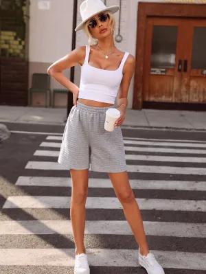 Grey Textured Shorts With Elasticated Waist