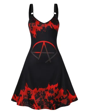 Halloween Strap Floral Print 1950S Vintage Swing Dress