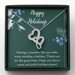 Happy Holidays Double Hearts Necklace
