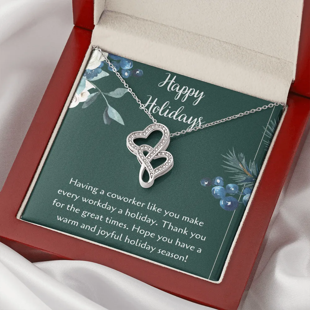 Happy Holidays Double Hearts Necklace