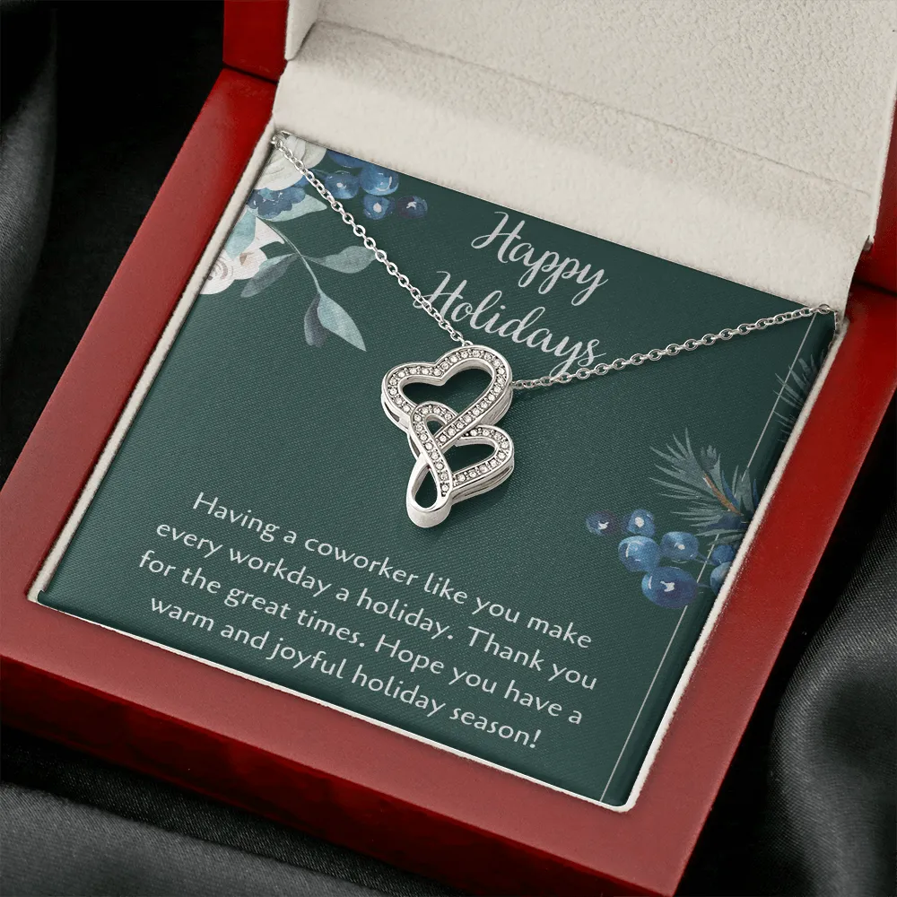 Happy Holidays Double Hearts Necklace