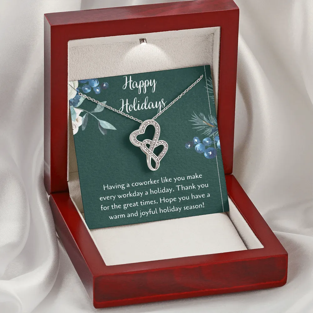 Happy Holidays Double Hearts Necklace