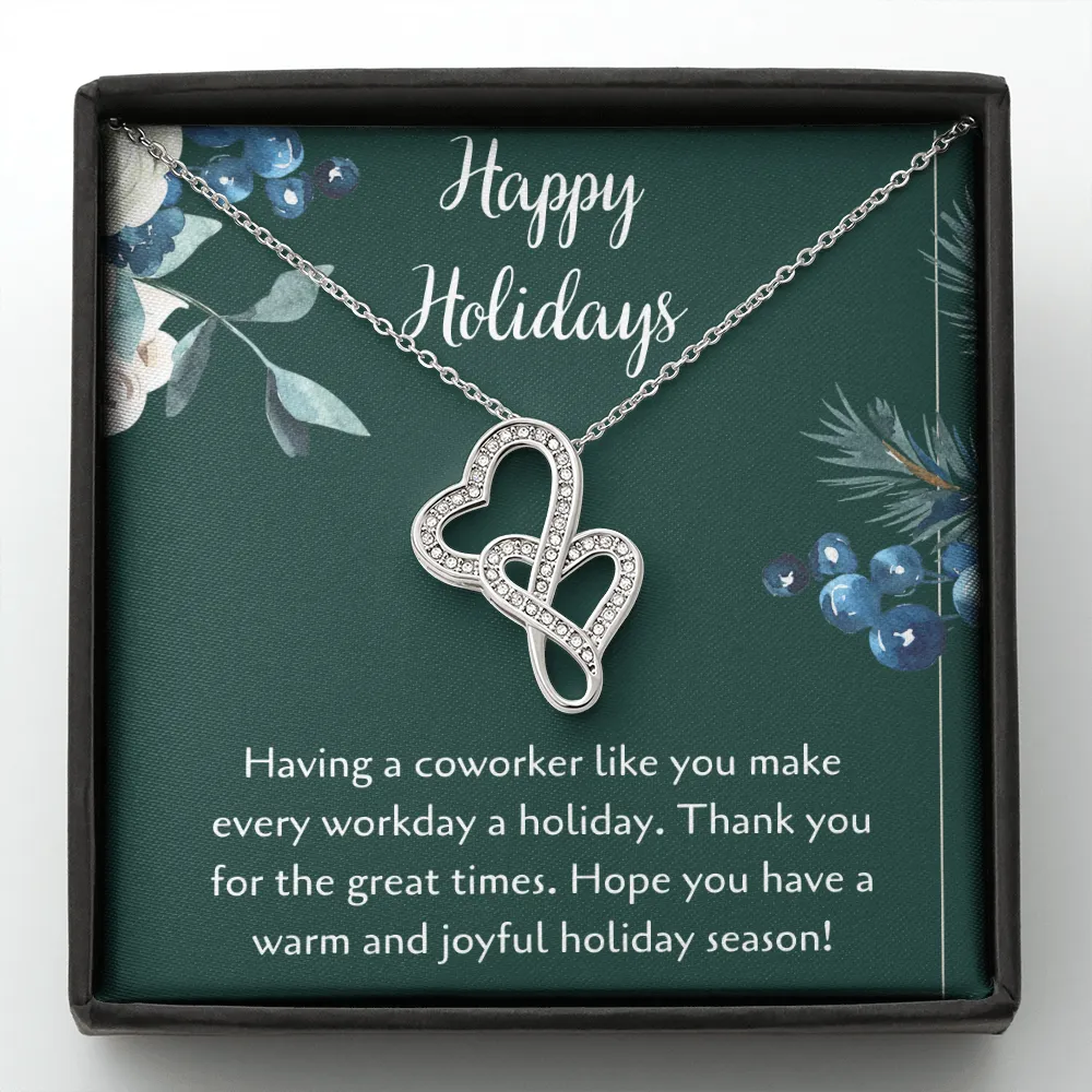 Happy Holidays Double Hearts Necklace