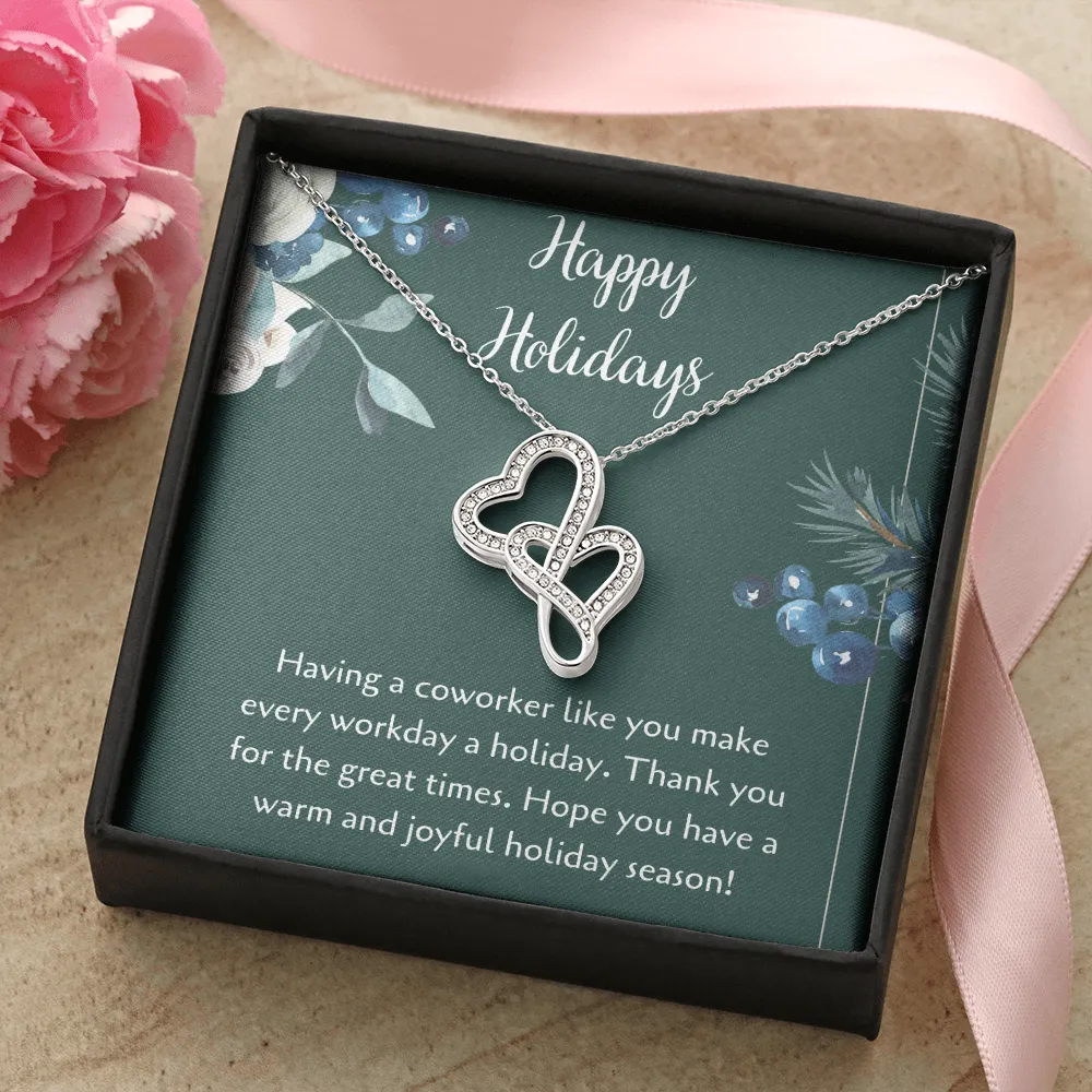 Happy Holidays Double Hearts Necklace