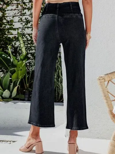Hazel Blues® |  Button Fly Cropped Jeans with Pockets