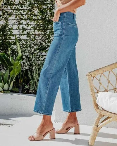 Hazel Blues® |  Button Fly Cropped Jeans with Pockets