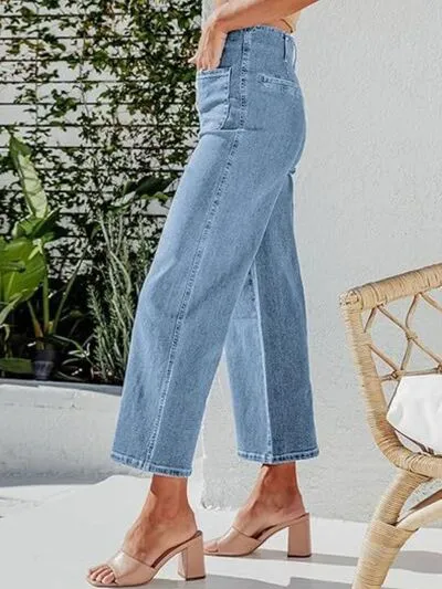 Hazel Blues® |  Button Fly Cropped Jeans with Pockets