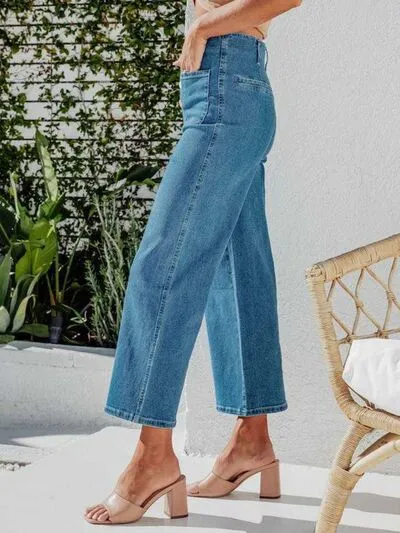 Hazel Blues® |  Button Fly Cropped Jeans with Pockets