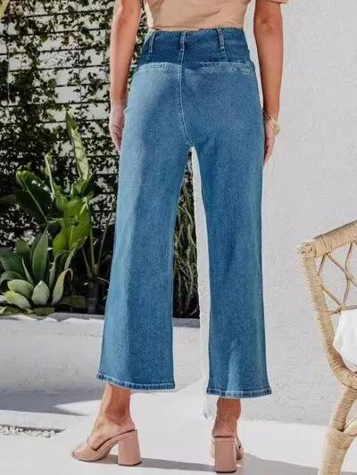 Hazel Blues® |  Button Fly Cropped Jeans with Pockets