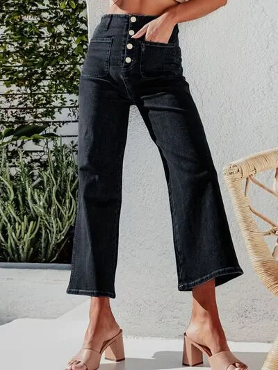 Hazel Blues® |  Button Fly Cropped Jeans with Pockets