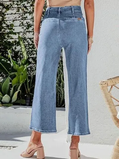 Hazel Blues® |  Button Fly Cropped Jeans with Pockets