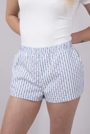 Heart Stripe Boxer Shorts for Women in White/Blue | SP2846-WHITE-BLUESTRIPE
