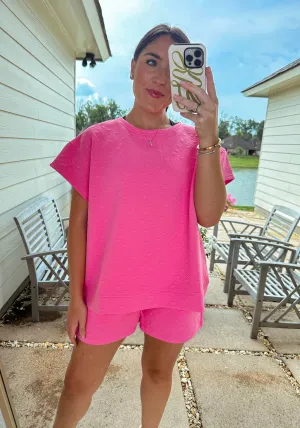 Heart Textured Shorts - Pink