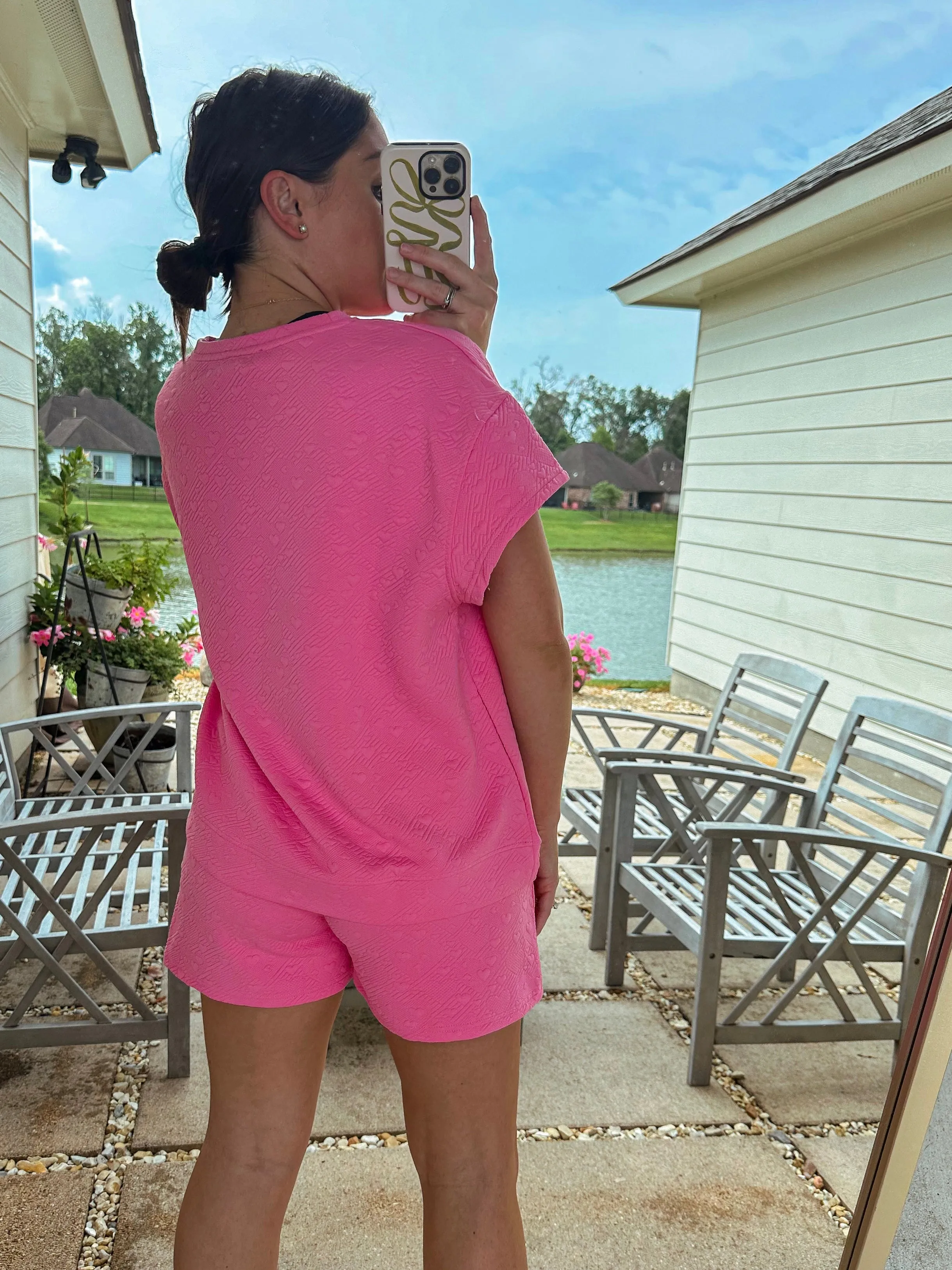 Heart Textured Shorts - Pink