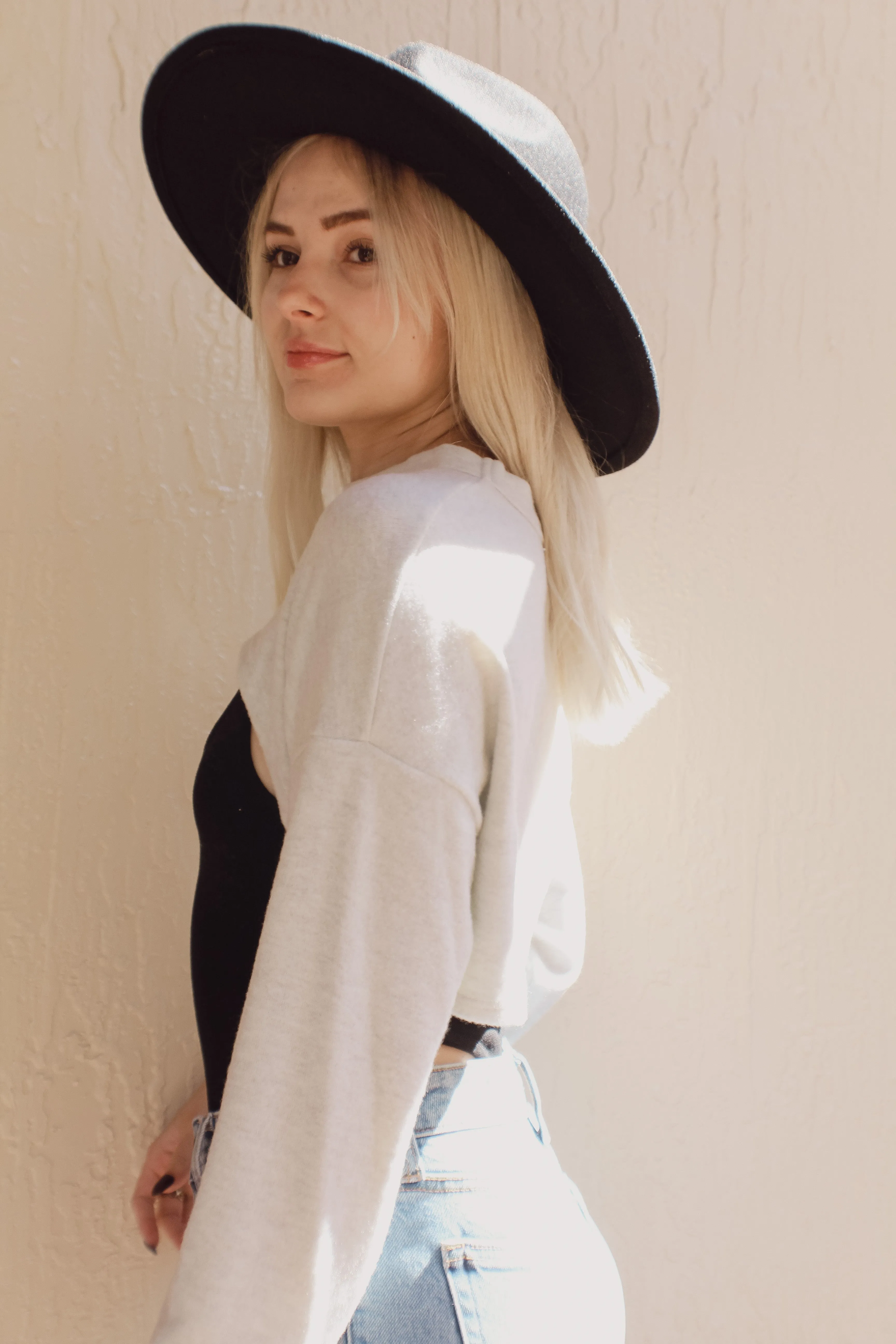 Heather Ultra Cropped Sweater (Gray)