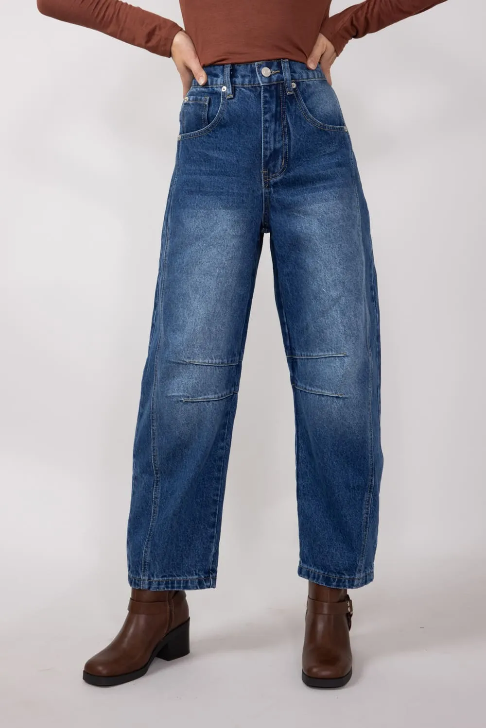 High-Rise Barrel Wash Jeans for Women in Medium Wash | MAP2740-MEDIUMWASH