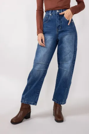 High-Rise Barrel Wash Jeans for Women in Medium Wash | MAP2740-MEDIUMWASH