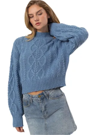 HYFVE Cable-Knit Mock Neck Dropped Shoulder Sweater