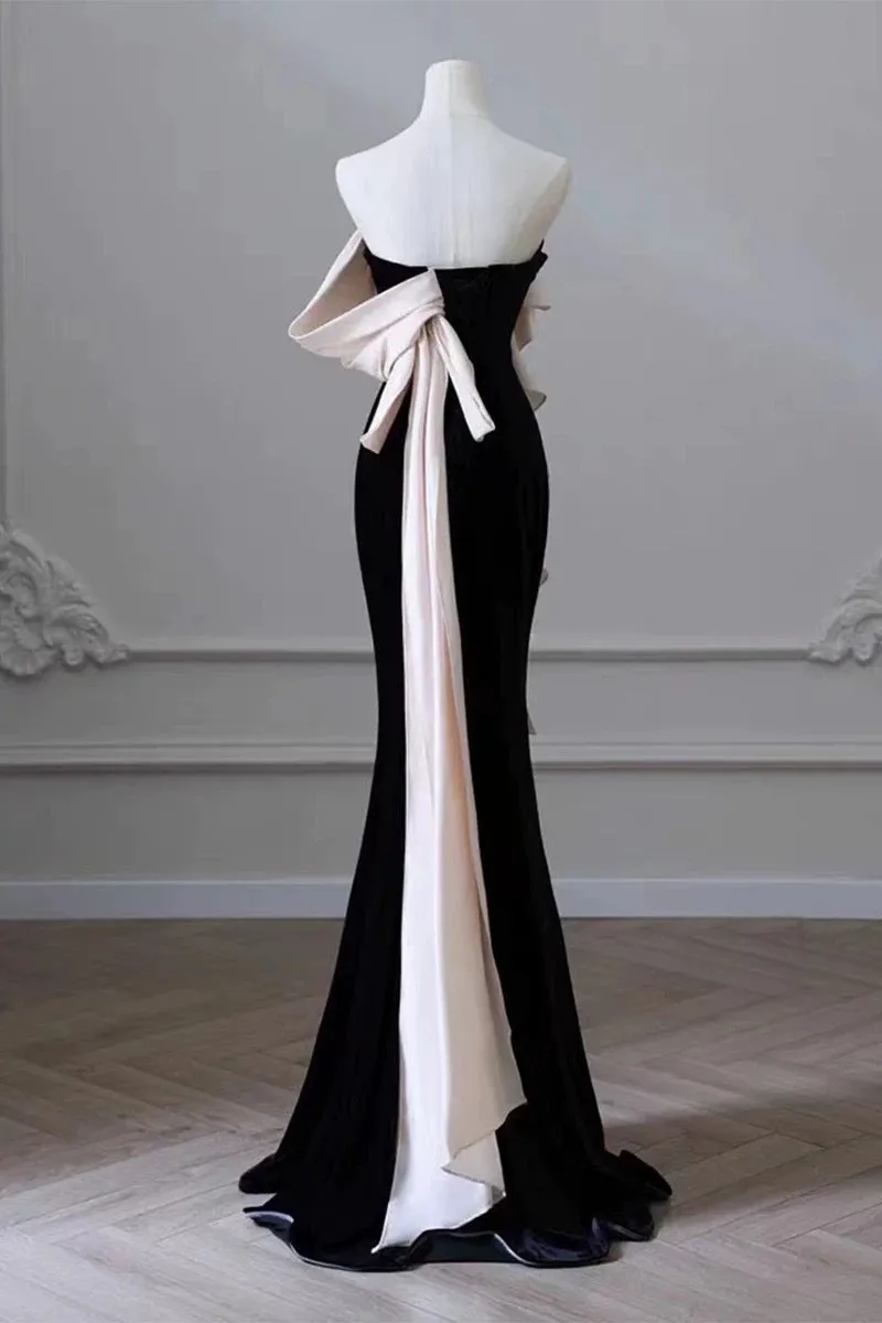 JazzHer Elegant Mermaid Strapless Black Velvet Flowers Ruffles Prom Dresses Party Dresses (PRE-ORDER)