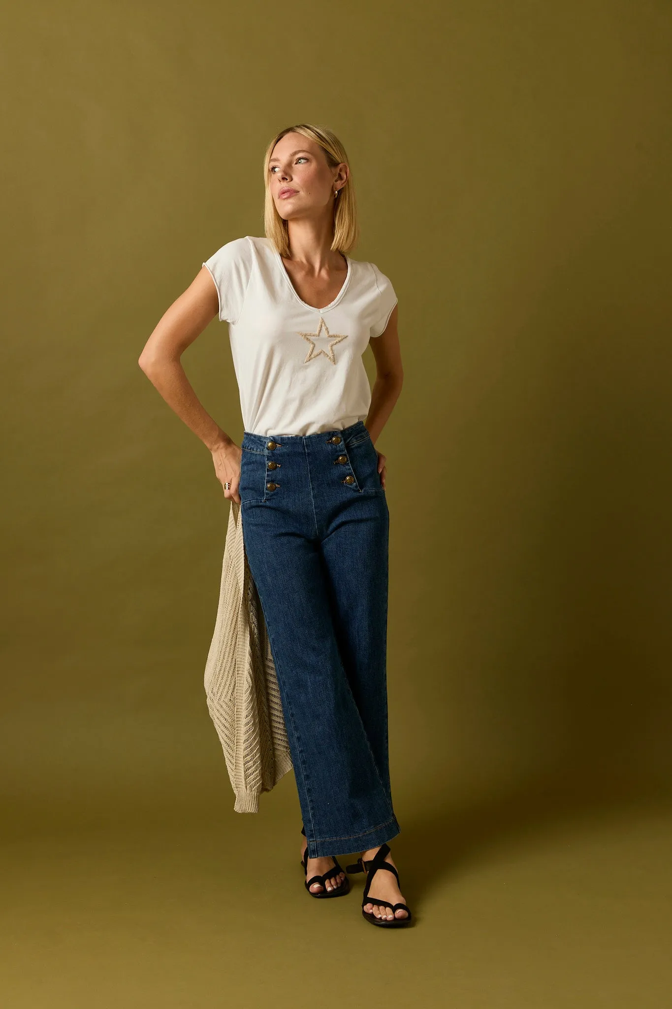 Jeans cropped marine azul