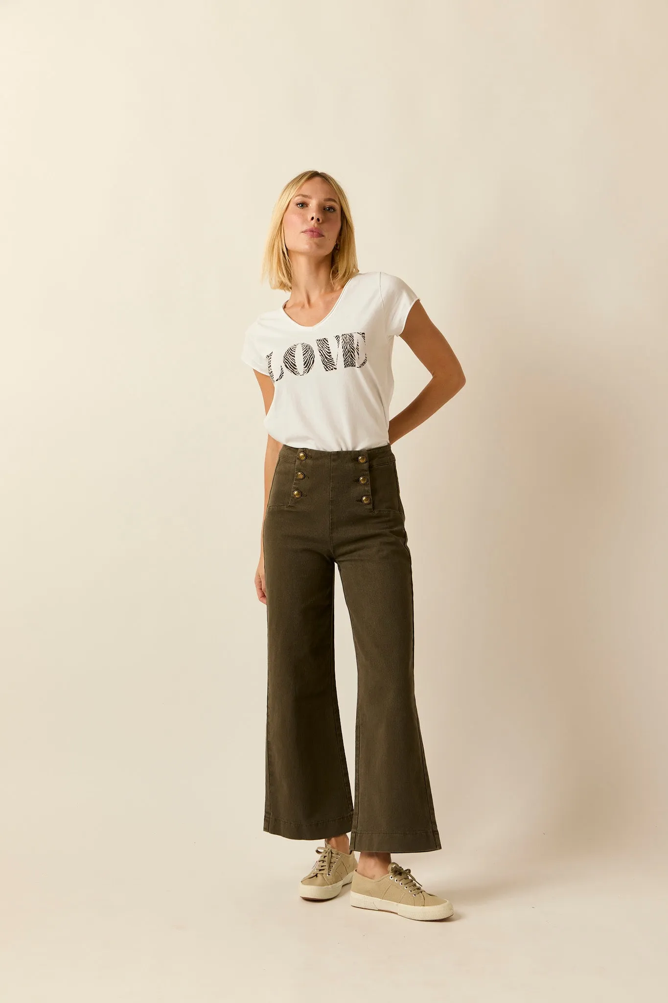 Jeans cropped marine verde kaki
