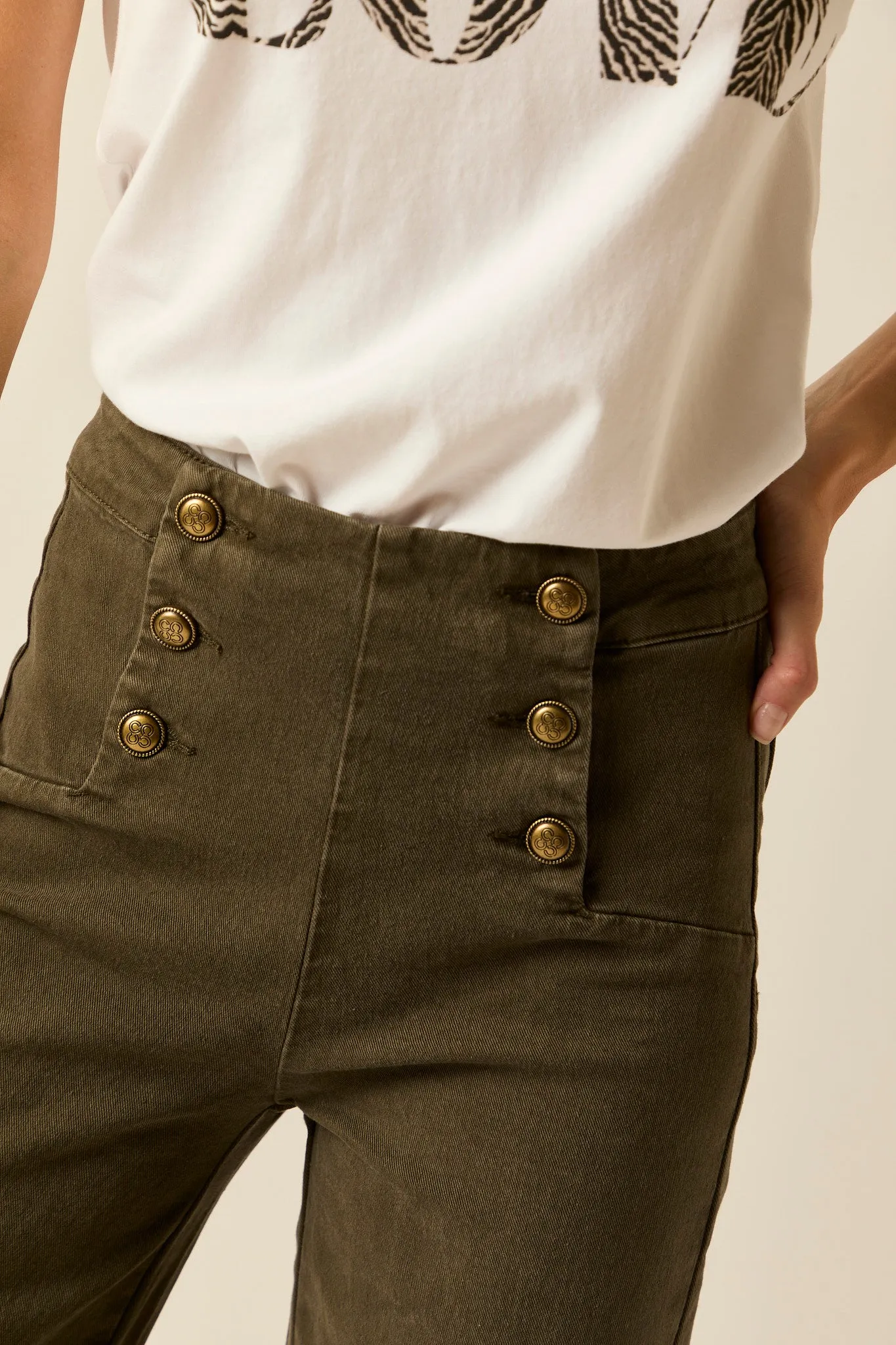 Jeans cropped marine verde kaki