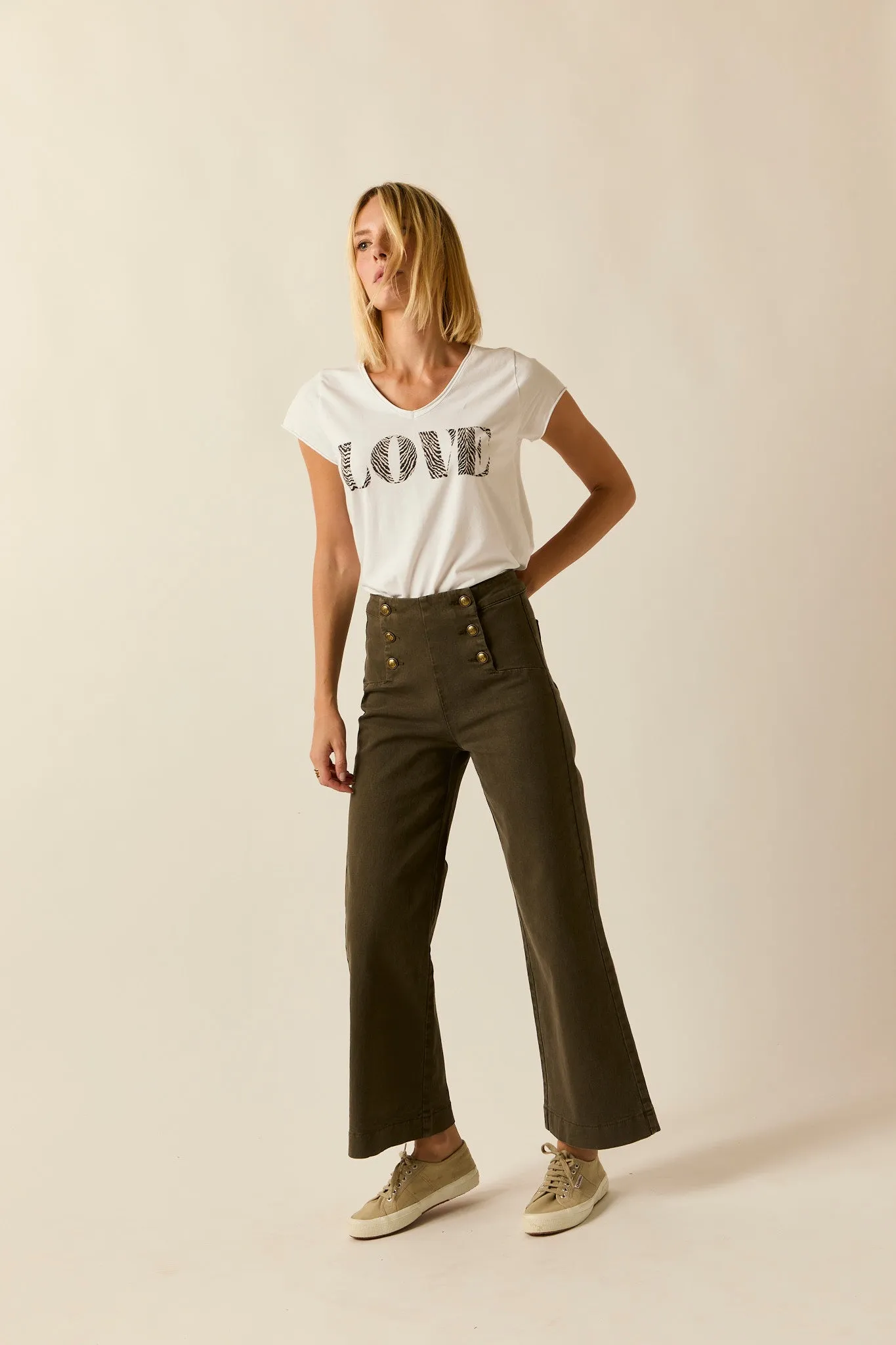 Jeans cropped marine verde kaki