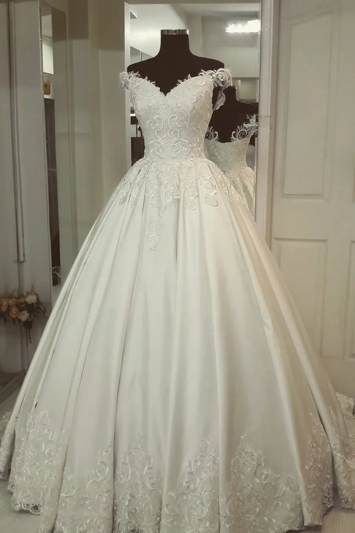 Jenesis | A-Line Off-the-Shoulder Ivory Wedding Gown with Appliques