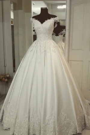 Jenesis | A-Line Off-the-Shoulder Ivory Wedding Gown with Appliques