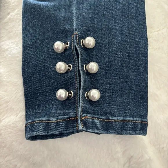 Joseph Ribkoff Cropped Pearl Embellished Jeans Size 8 Slim Fit Stretch