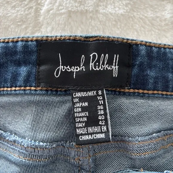 Joseph Ribkoff Cropped Pearl Embellished Jeans Size 8 Slim Fit Stretch