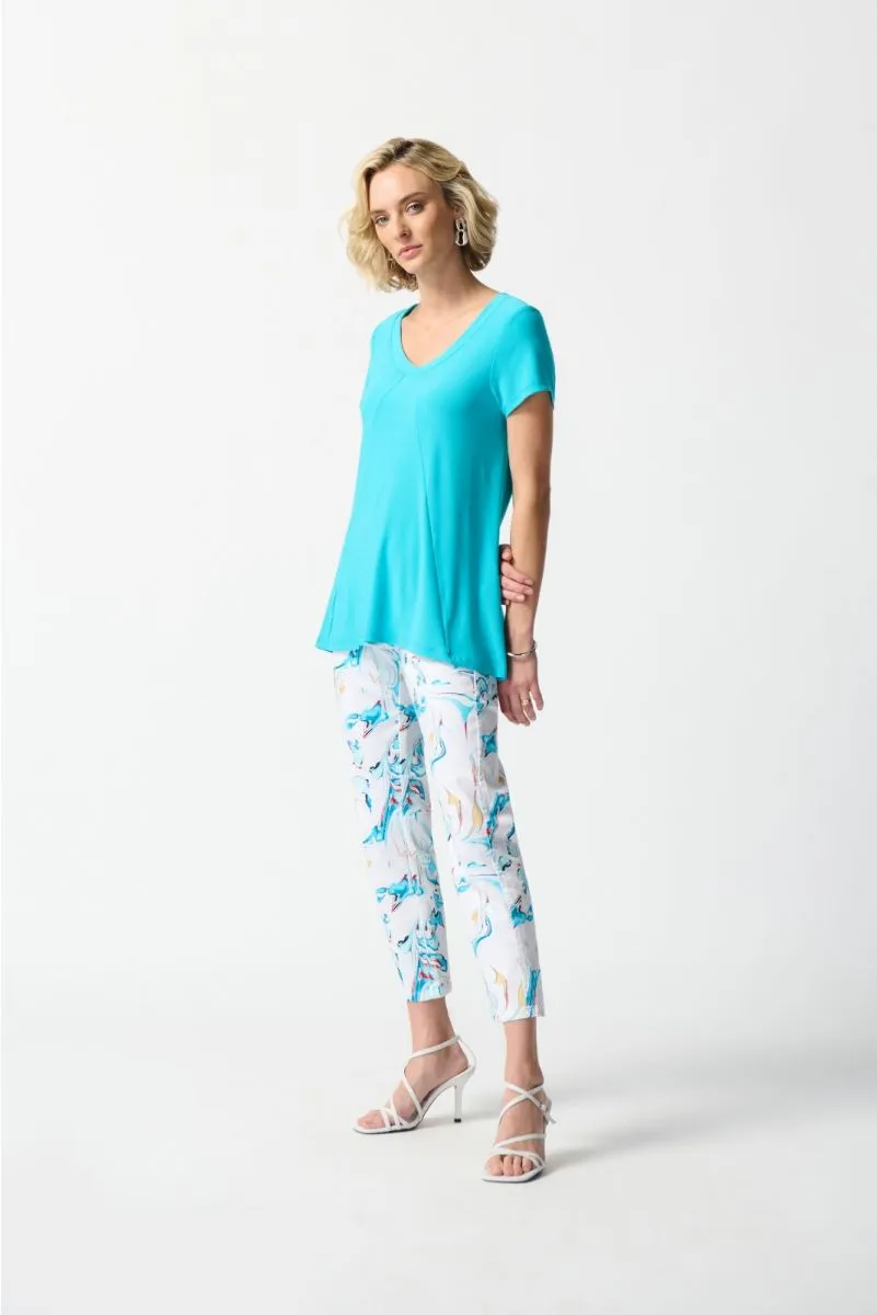 Joseph Ribkoff Multi Watercolor Print Pull On Cropped Denim Jeans 242923