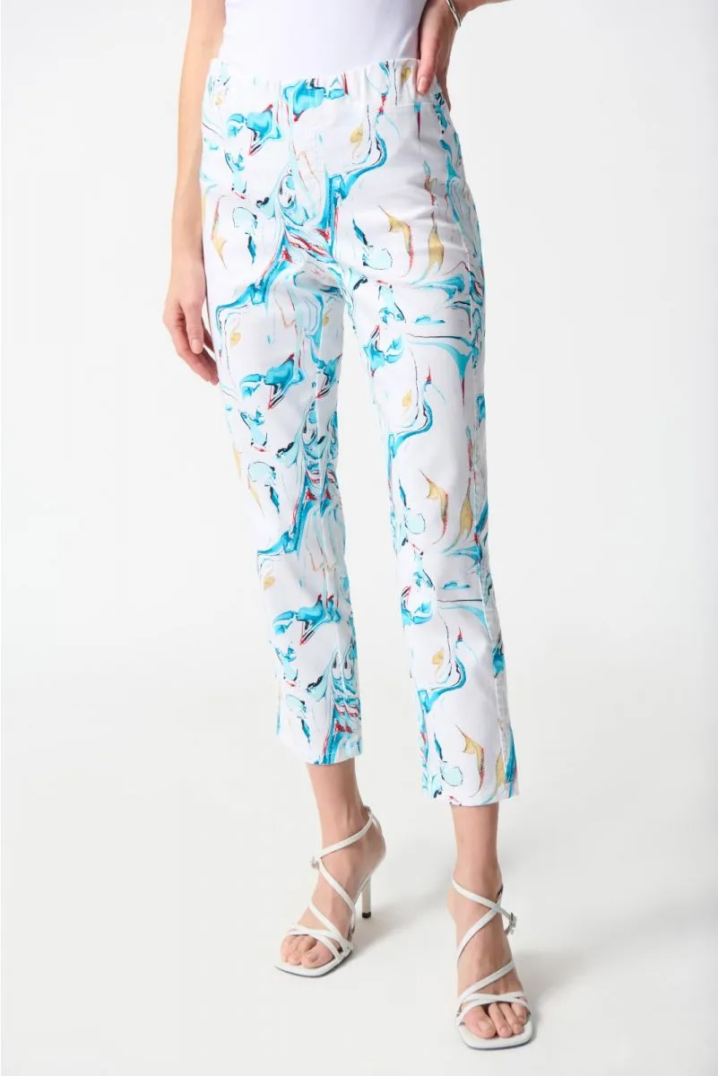 Joseph Ribkoff Multi Watercolor Print Pull On Cropped Denim Jeans 242923
