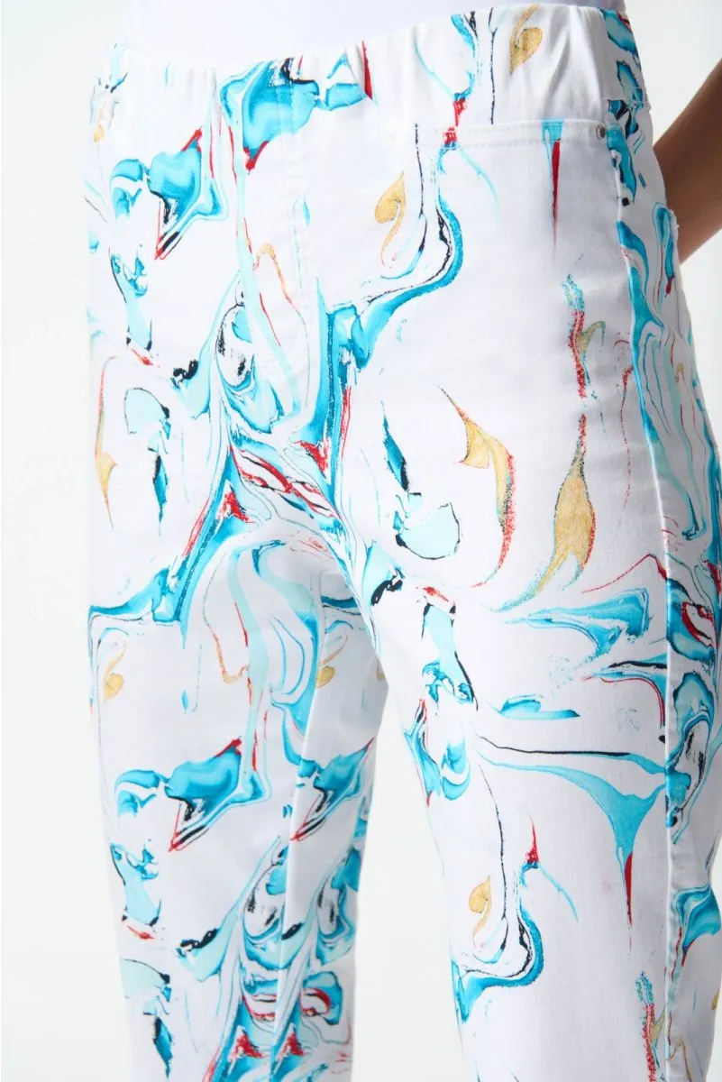 Joseph Ribkoff Multi Watercolor Print Pull On Cropped Denim Jeans 242923