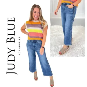 Judy Blue Boho Blues Braided Side Seam Cropped Wide Leg High Waist Jeans - 0/24‎