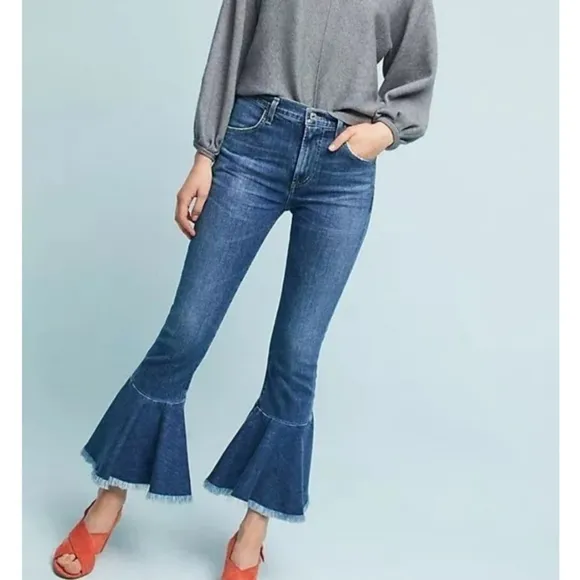 Judy Blue Crop Flare Fit Ruffle Hem Jeans Blue Size 26
