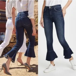 Judy Blue Crop Flare Fit Ruffle Hem Jeans Blue Size 26