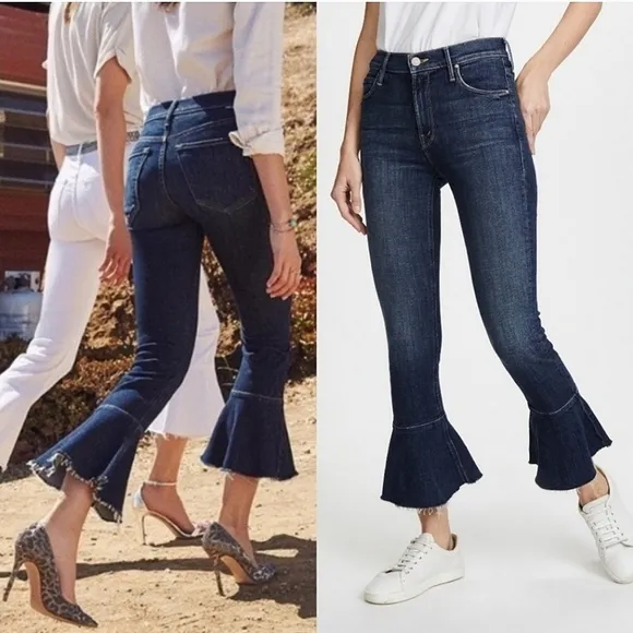 Judy Blue Crop Flare Fit Ruffle Hem Jeans Blue Size 26