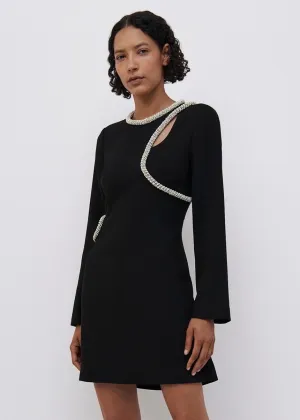 Katharine Diamante Embroidery Mini Dress (Black)