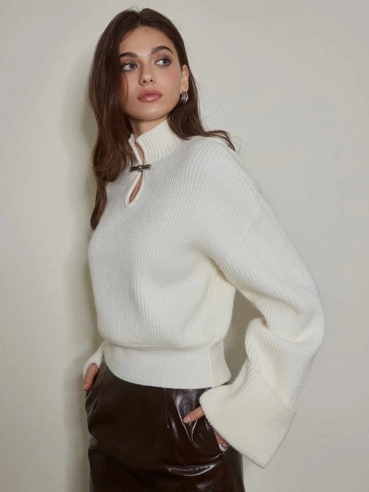 Keyhole Neckline Ribbed Shift Sweater