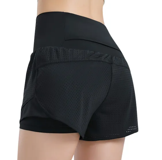 Knit Mesh Breathable Back Pocket Shorts High Waist