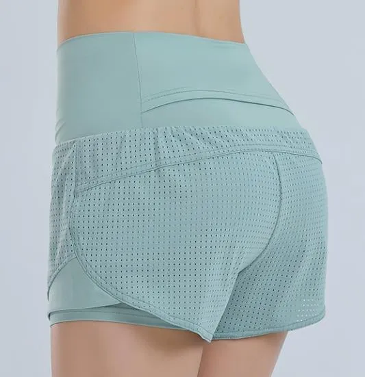 Knit Mesh Breathable Back Pocket Shorts High Waist